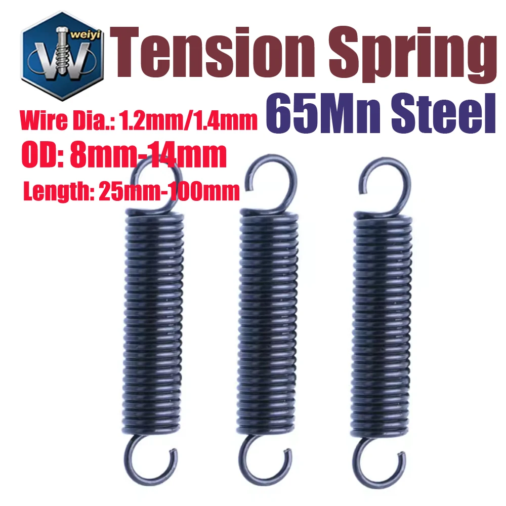 Weiyi 1 Stück 65Mn Stahldraht Durchmesser. 1,2mm/1,4mm Zugfeder mit Haken, Dehnungsfeder für Öfen, Außendurchmesser 8mm-16mm, Federlänge 25mm-100mm – Detail 1