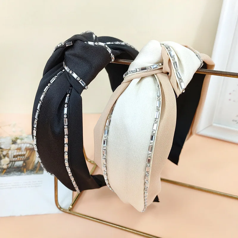 

Literary Style Knotted Headband Black Diamond Woven Band Adjustable Non-Slip Hair Hoop for Women Casual Elegant Wear