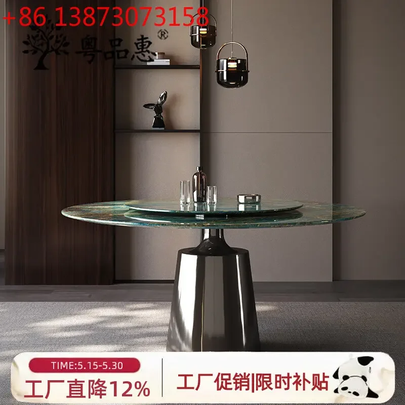 2024 light luxury Italian supercrystalline stone with turntable household modern simple small apartment dining table