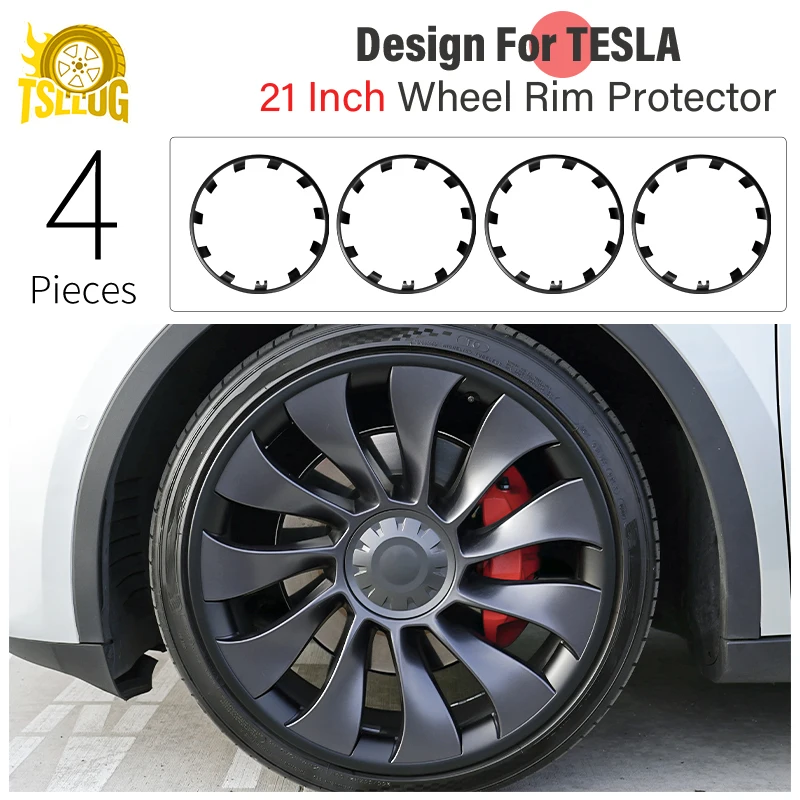 4PCS 21 Inch Wheel Cover for Tesla Model Y Wheel Rim Protector for Wheel Cover ABS Rim Hubcaps Protection 2020-2024