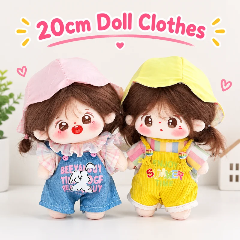 20cm Cotton Doll Clothes Spring Outing Series Overalls Set Cute Pink Blue Yellow Casual Outfit For Cotton Stuffed Doll