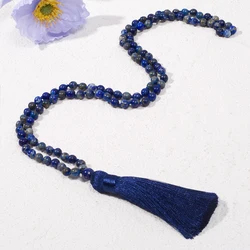 6mm Natural Lapis Lazuli Knotted 108 Mala Bead Necklace Meditation Prayer Rosary Japamala Jewelry for Men and Women