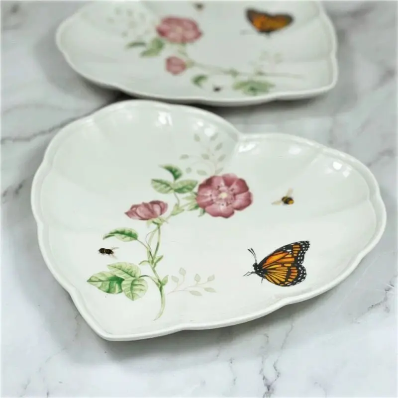 Export Ceramic Butterfly Flower Household Vegetable Plate Dessert Fruit Plate Couple Tableware Heart Shaped Plate