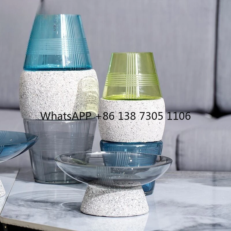 

Nordic style creative glass vase fruit plate new green material ornament decorative color flower device fruit plate combination