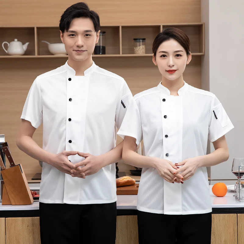 シェフジャケット ケータリング ホテル キッチン 料理 速乾性 シェフユニフォーム 通気性 半袖 キッチン服 ベーカリー ワークシャツ