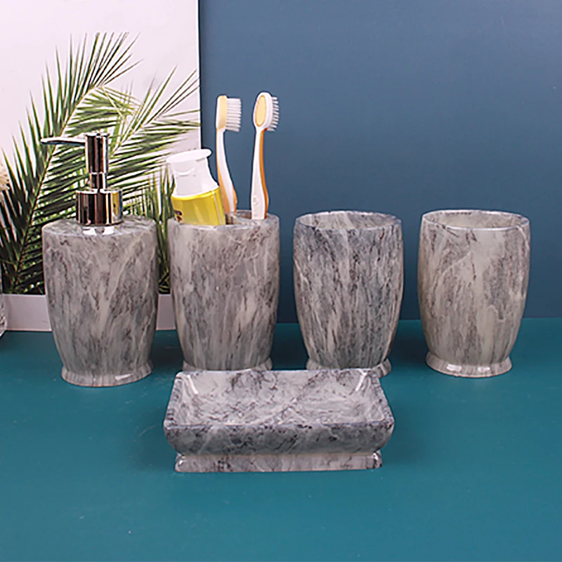 Marble Resin Bathroom Set 5-piece Supplies Wash Kit Lotion Bottle Mouth Cup Toothbrush Holder Soap Dish