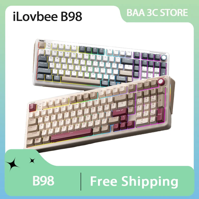 ILovbee B98 Retro Mechanical Keyboard Three Mode Wireless Bluetooth RGB Hot Swap Gasket Customized Gaming Office Keyboard