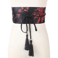 Women Floral Printed Slim Fit Corset Cummerbands Wide Waist Band Corset Waistband Kimono Belt