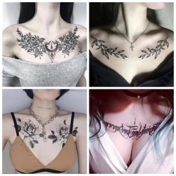 Dark Flower Sexy Tattoo Temporary Waterproof Female Stickers Chest ArmThigh Fashion Tatuajes Temporales Para Mujer Fake Tattoos