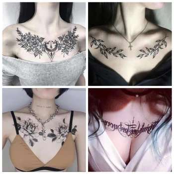 Flor escura sexy tatuagem temporária à prova dwaterproof água adesivos femininos peito braço coxa moda tatuajes temporales para mujer tatuagens falsas