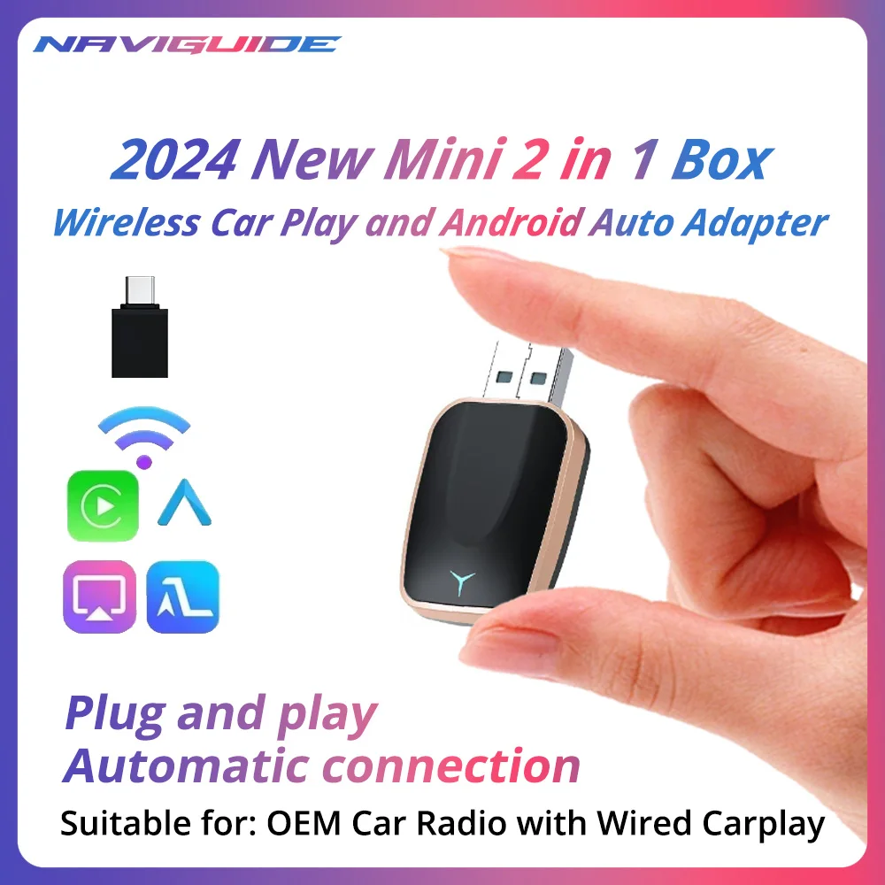 

NAVIGUlDE Новый проводной к беспроводномуCarplay Android 2-в-1 Автоадаптер CarSmart Box Plug and Play 5 ГГц Wi-Fi FastConnection