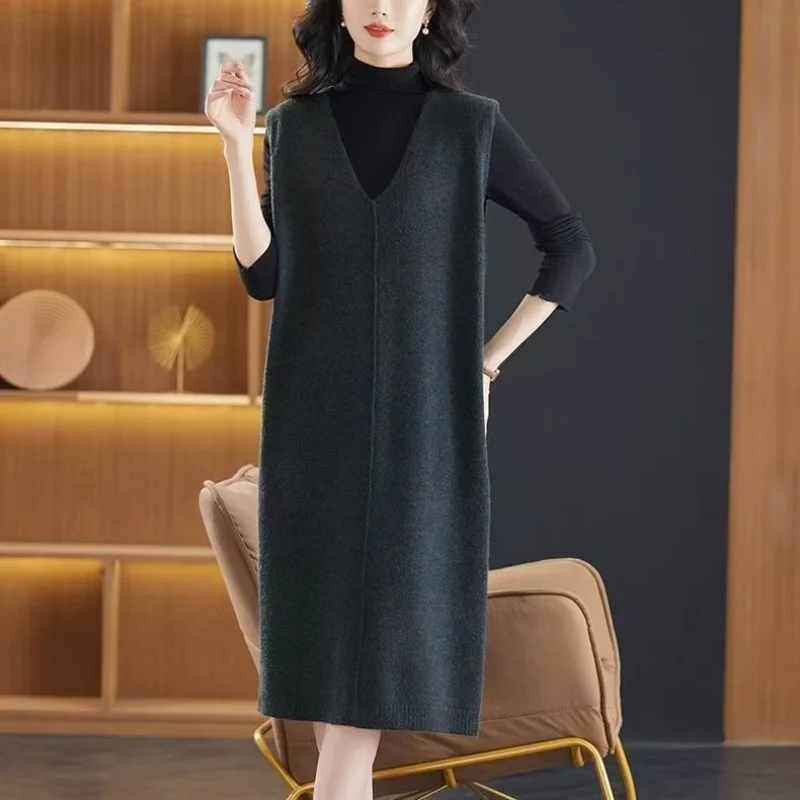 

New Autumn Winter Sleeveless Vest Skirt Knitted Sweater Skirt Fat Mom Casual Knitted Skirt for Women