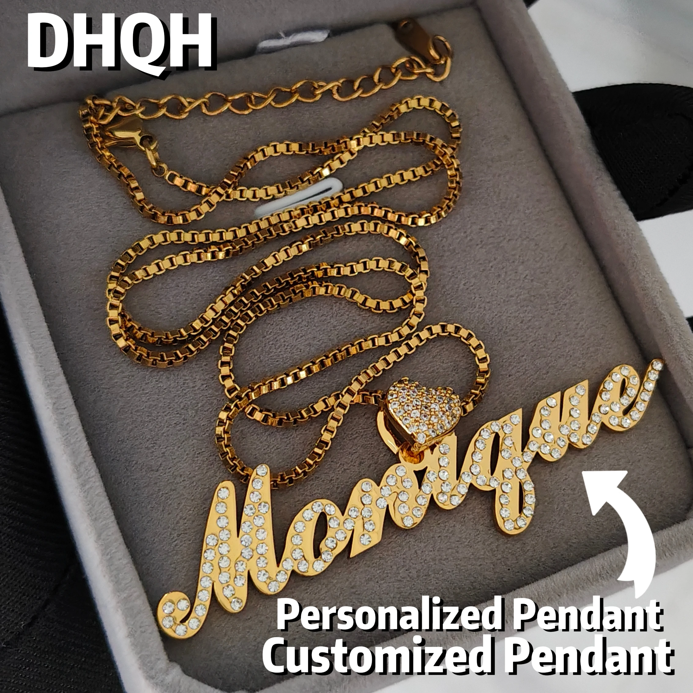 

DHQH Wholesale Personalized Name Diamond Customized Letter/Logo Diamond Necklace Personalized Letter Heart Shaped Pendant Gift