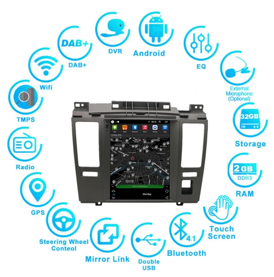 Android 13 Vertical Screen Carplay para Nissan Tiida Versa 2004-2013, auto-rádio, GPS, multimídia, auto estéreo, 4G + 64G, 9,7