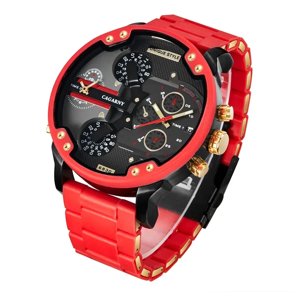 

Clean 3135 Movement Men Watch Automatic Mechanical Stainless Steel Cagarny 57mm 3D Big Dial Red Watch Men Luxury Silicone Steel