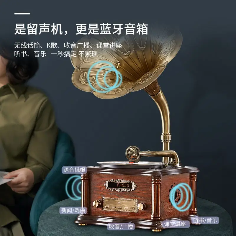 Retro woonkamer Europese fonograaf massief hout mini kleine desktop vintage antieke vinyl platenspeler