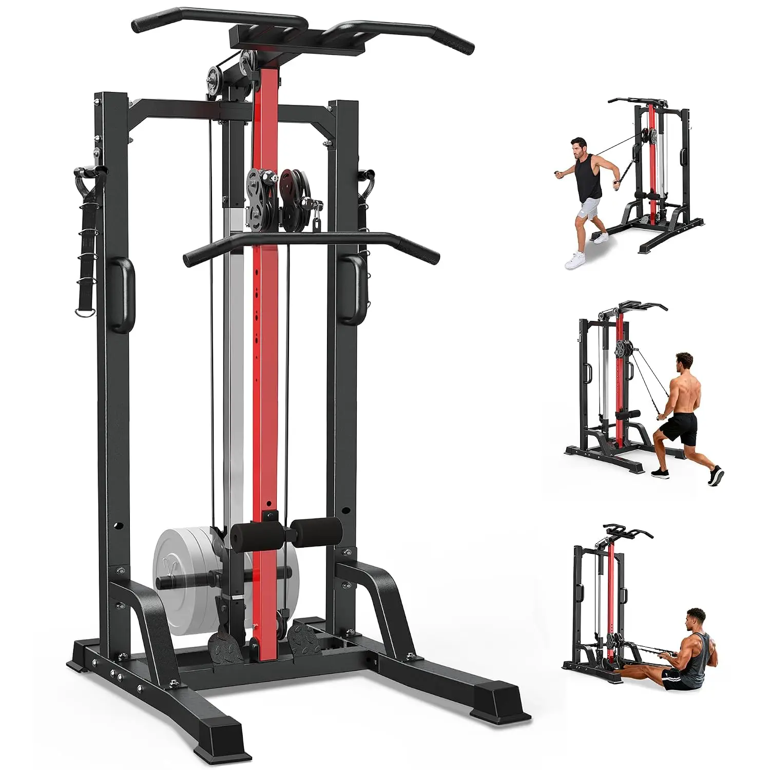 All-in-One Home Gym with LAT Pulldown, Power Cage & Cable Crossover, Squat Rack with Dual Pulley & Dip Bars, 450LBS, Customized