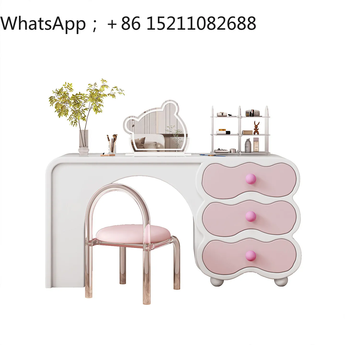 LLY dopamine cream wind solid wood paint dressing table bedroom modern simple small apartment bedside dressing table