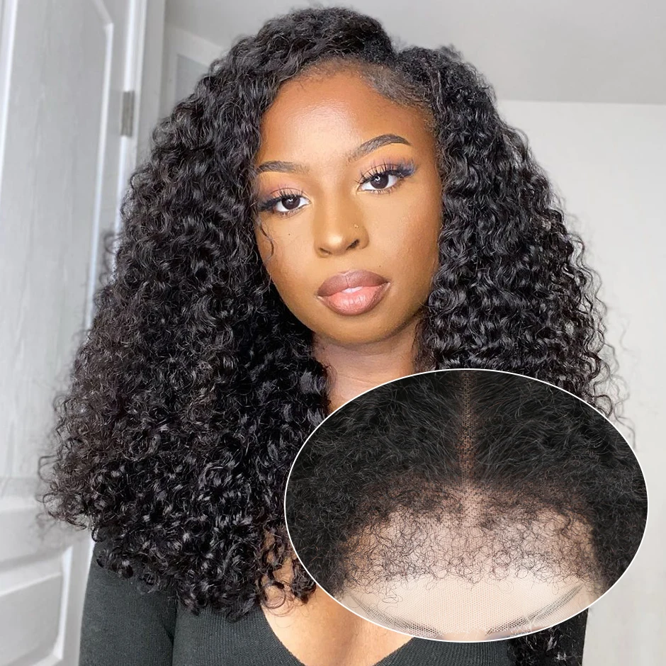 

4C Natural Hairline Transparent HD Lace Front Wig Afro Kinky Curly Baby Hair Frontal Human Hair Water Wave Wigs With Curly Edges