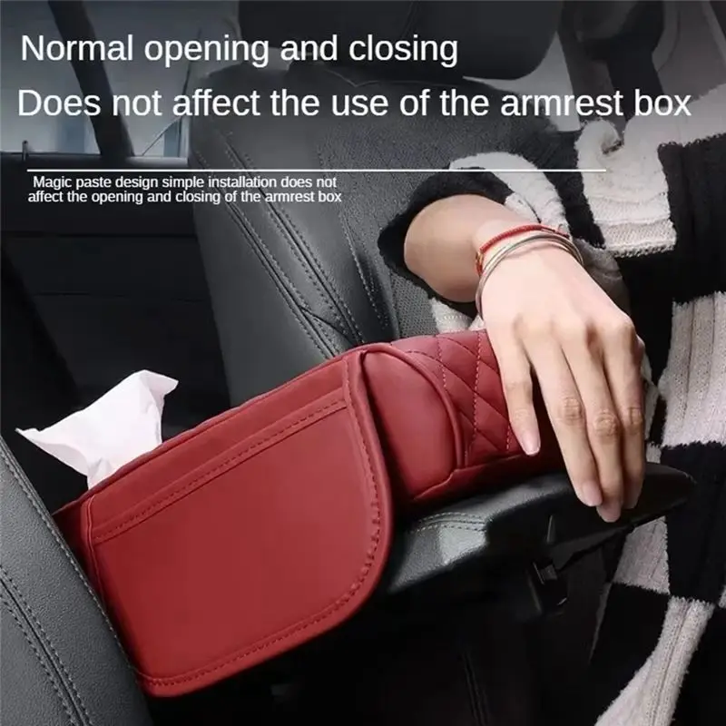 Strange Car Armrest Cover PU Leather With Tissue Storage Memory Foam Height Pad Auto Center Armrest Protective Cushion Support