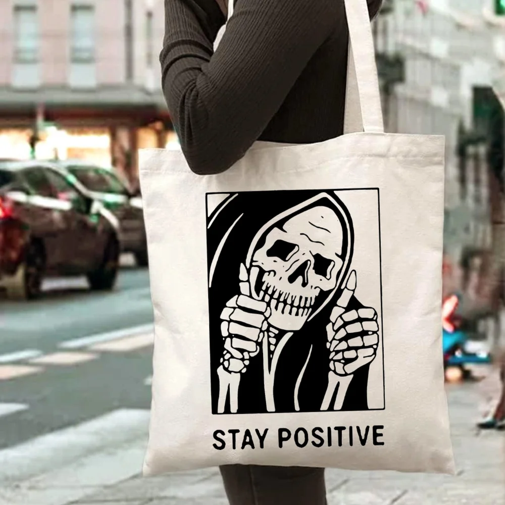 1pc Skeleton Funny Slogan Tote Bag, Shopping Bag,Suitable for Daily Use, School, Travel,A Unique Gift for Dark Style Enthusiasts