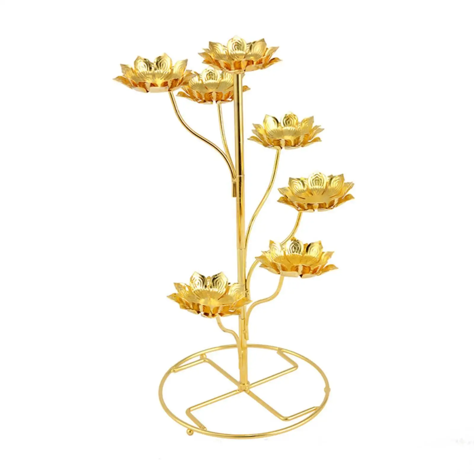 Seven Branch Oil Lamp Holder Alloy Gold Finish Flower Shaped Cups for Traditional Rituals Candle Holder for Home Altar