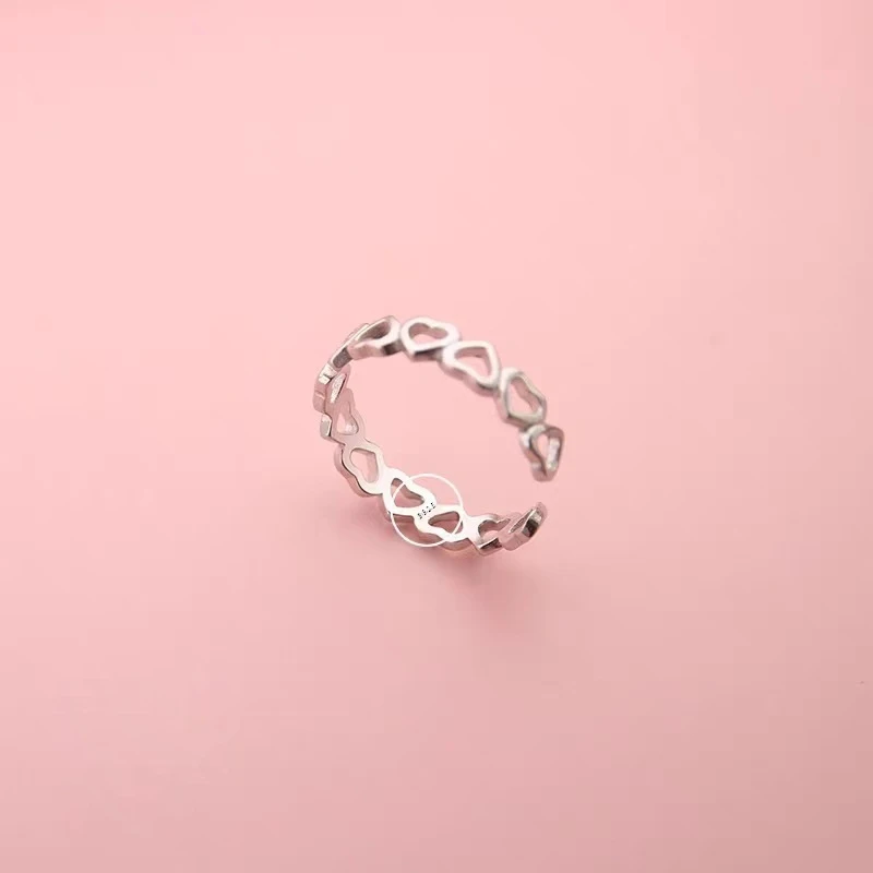 925 Sterling Silver Hollow Out Heart Surround Design Trend Adjustable Open Rings Women & Girl Jewelry Delicate Personality Gift