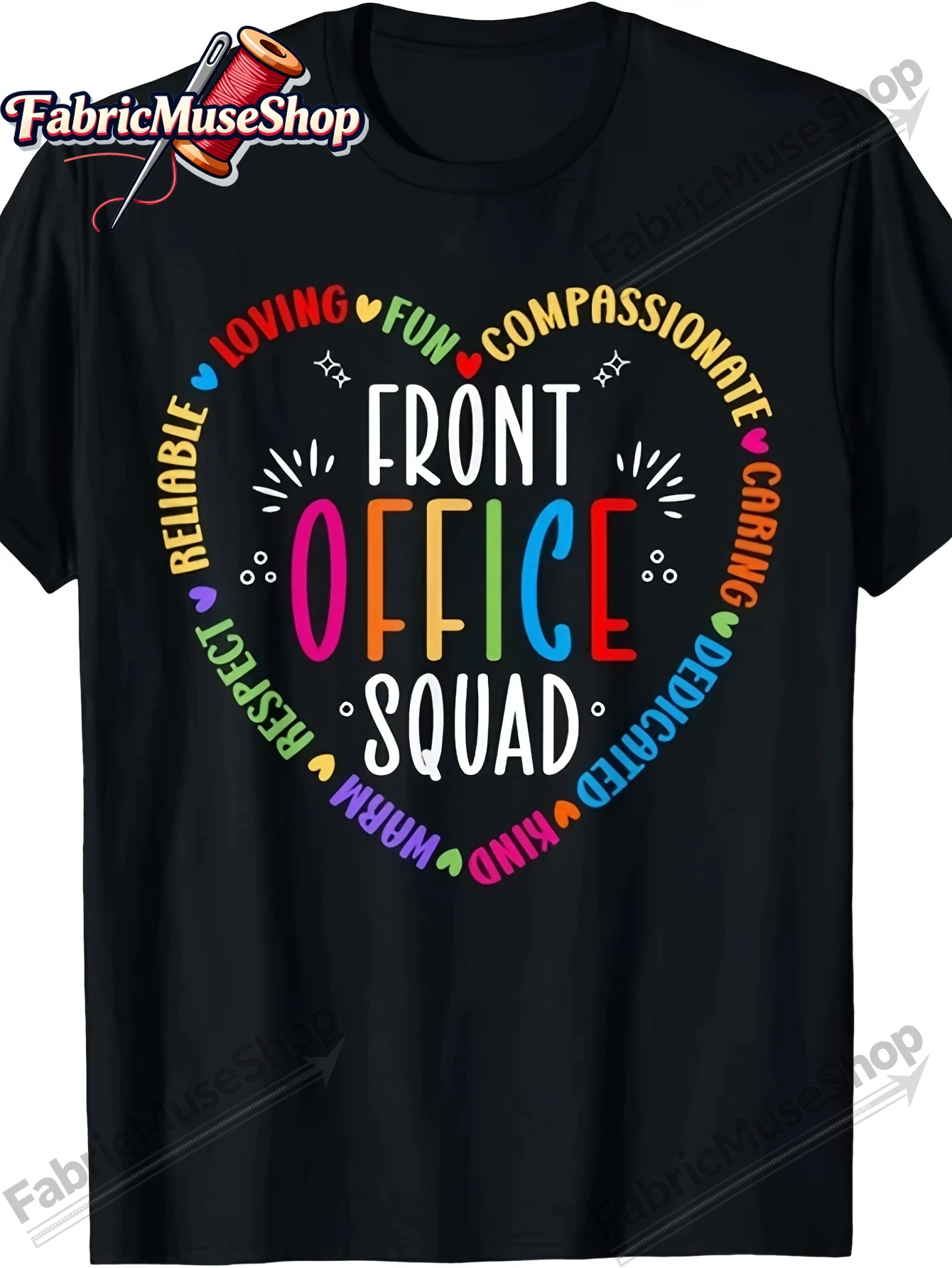 Men's & Women's School Secretary T-Shirt - Funny Office Staff Gift with Hearts & School Icons, Short Sleeve Round Neck Tee Suita