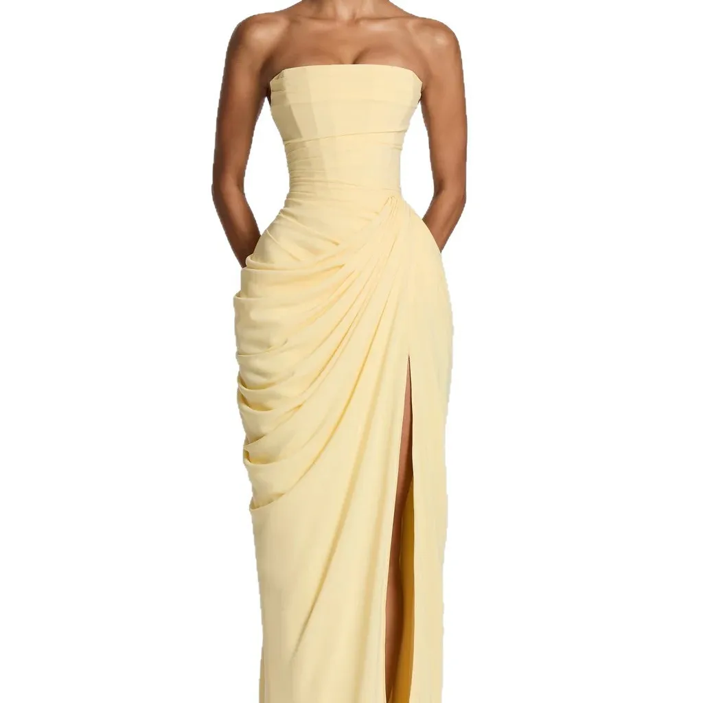 Slip on Bodycon Gown Maxi Length Elegant Floor Length Party Dress Collarless Socialite Style for Women Camping Spring Travel