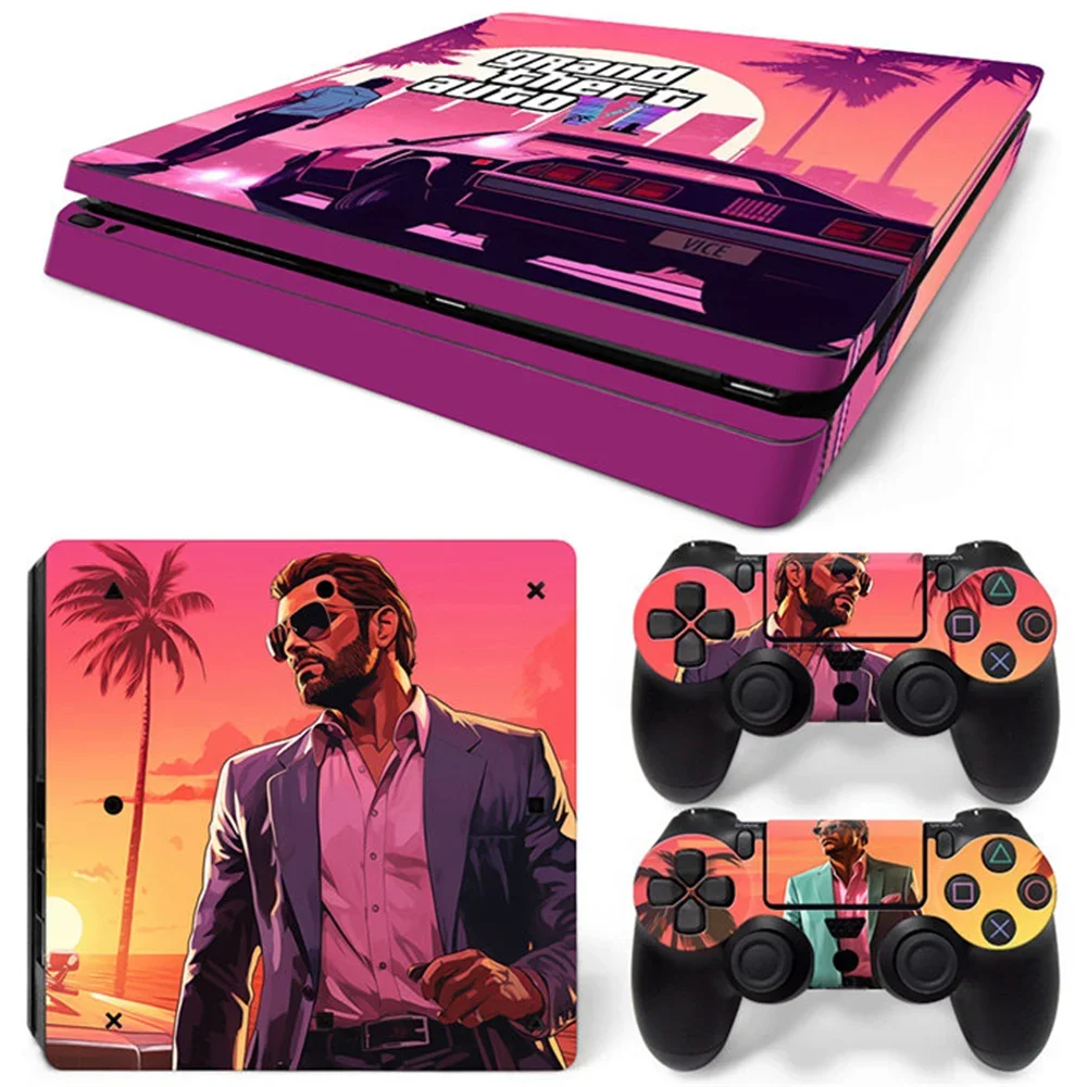 GTA 6 Game accessories Sticker for PS4 Slim Vinyl Decal Skin for PS4 Slim Console & Two Controller Stickers