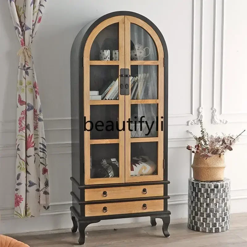 

zqq1French country style black old wood color mix and match living room bookcase side cabinet dining side cabinet