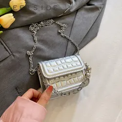 LEFTSIDE Cute Mini Stone Pattern Flap Crossbody Bags for Women 2023 Latest Trend Korean Fashion Chain Handbags and Purses