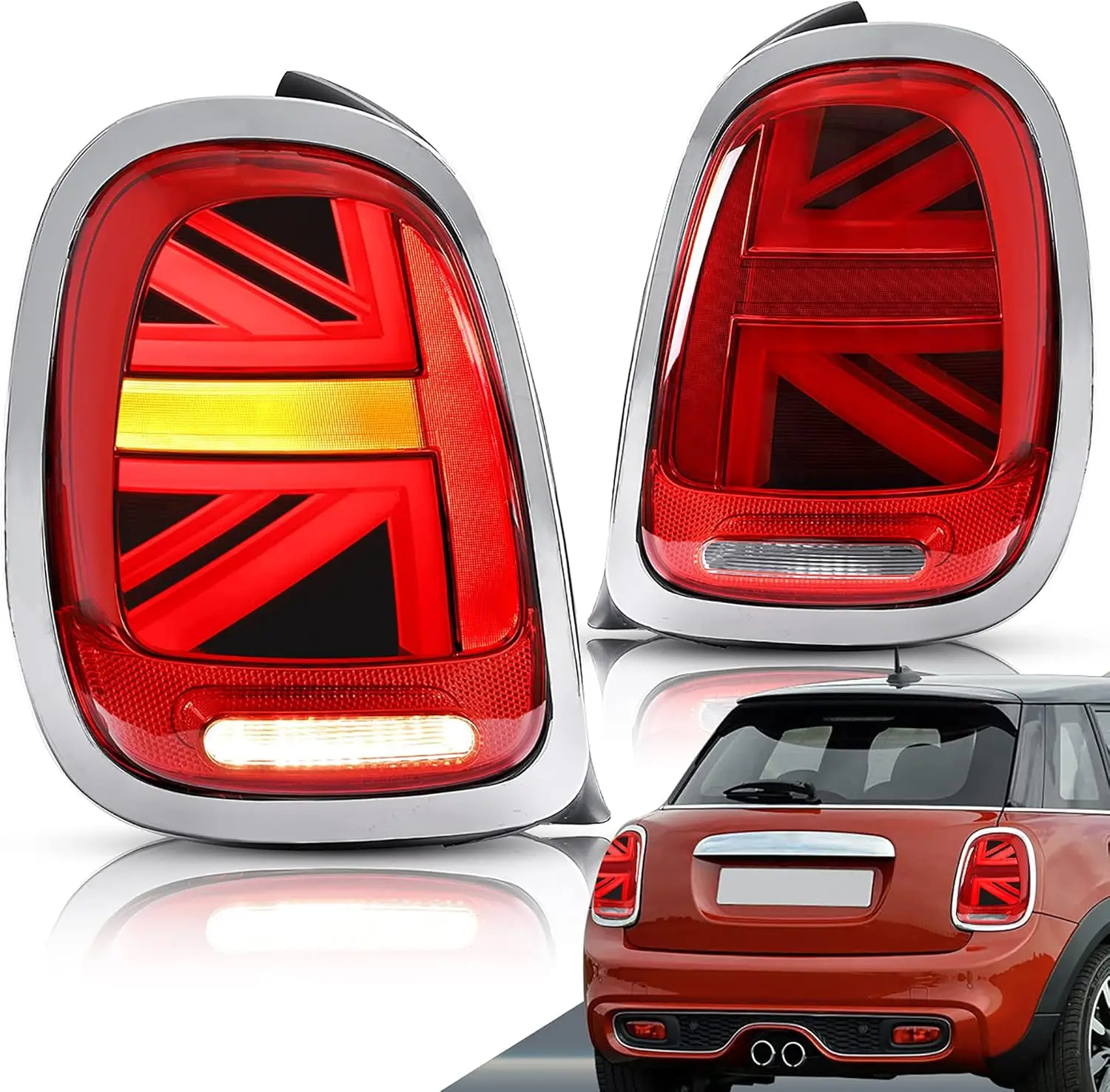 

LED Tail Lights Compatible with BMW Mini Cooper F55 F56 F57 2014-2021, Union Jack Rear Lamp Assembly w/Switchback Turn Sig