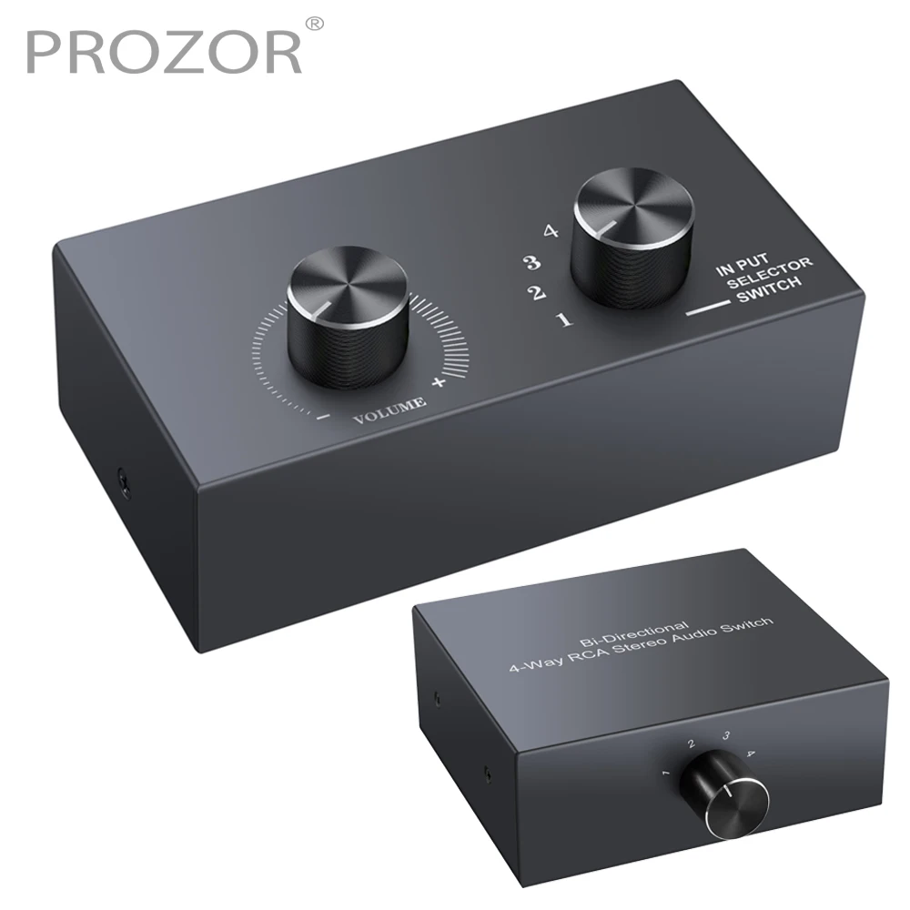 PROZOR RCA Audio Bi-Directional Switcher Selector Audio Switch Splitter with Volume Control 6x1 1x6 or 4x1 1x4 or 4x2 2x4 Port