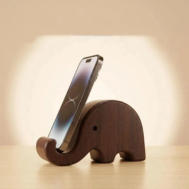 Simple Creative Solid Wood Black Walnut Phone Stand Business Card Display Rack Home Office Desktop Decoration view 3