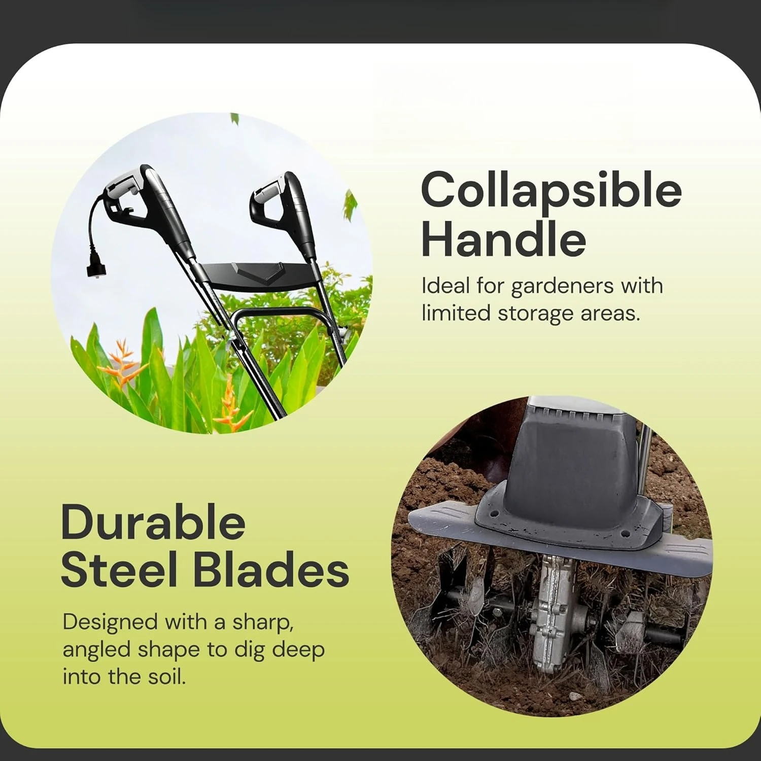 Cultivador elétrico de leme de jardim, latas de aço, 12 Amp, 16 polegadas, preto - Máquina de jardinagem resistente, gramados e pátios