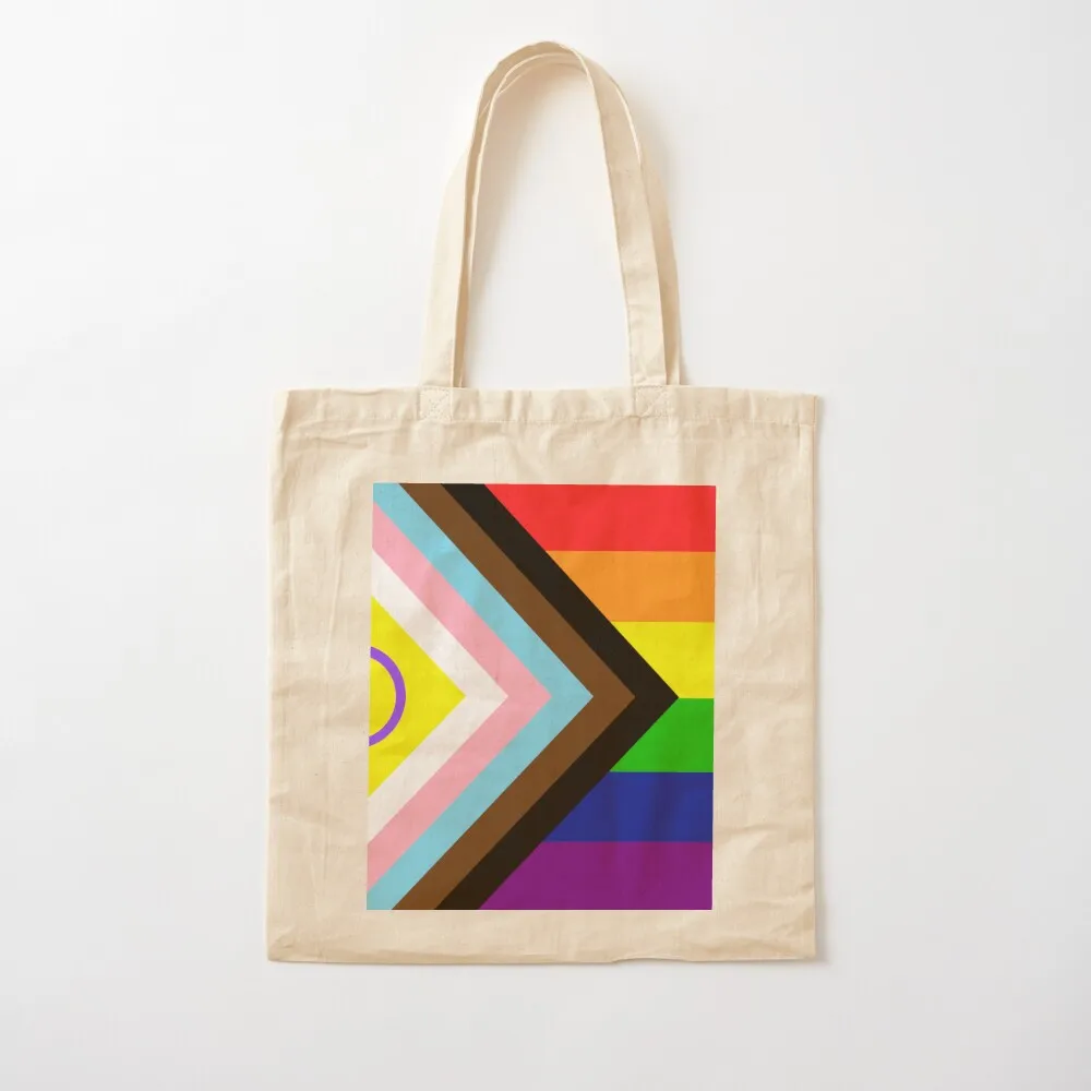 

2021 Intersex-Inclusive Progress Pride Flag Tote Bag woman shopping bag Women's handbag Eco bag Canvas Tote