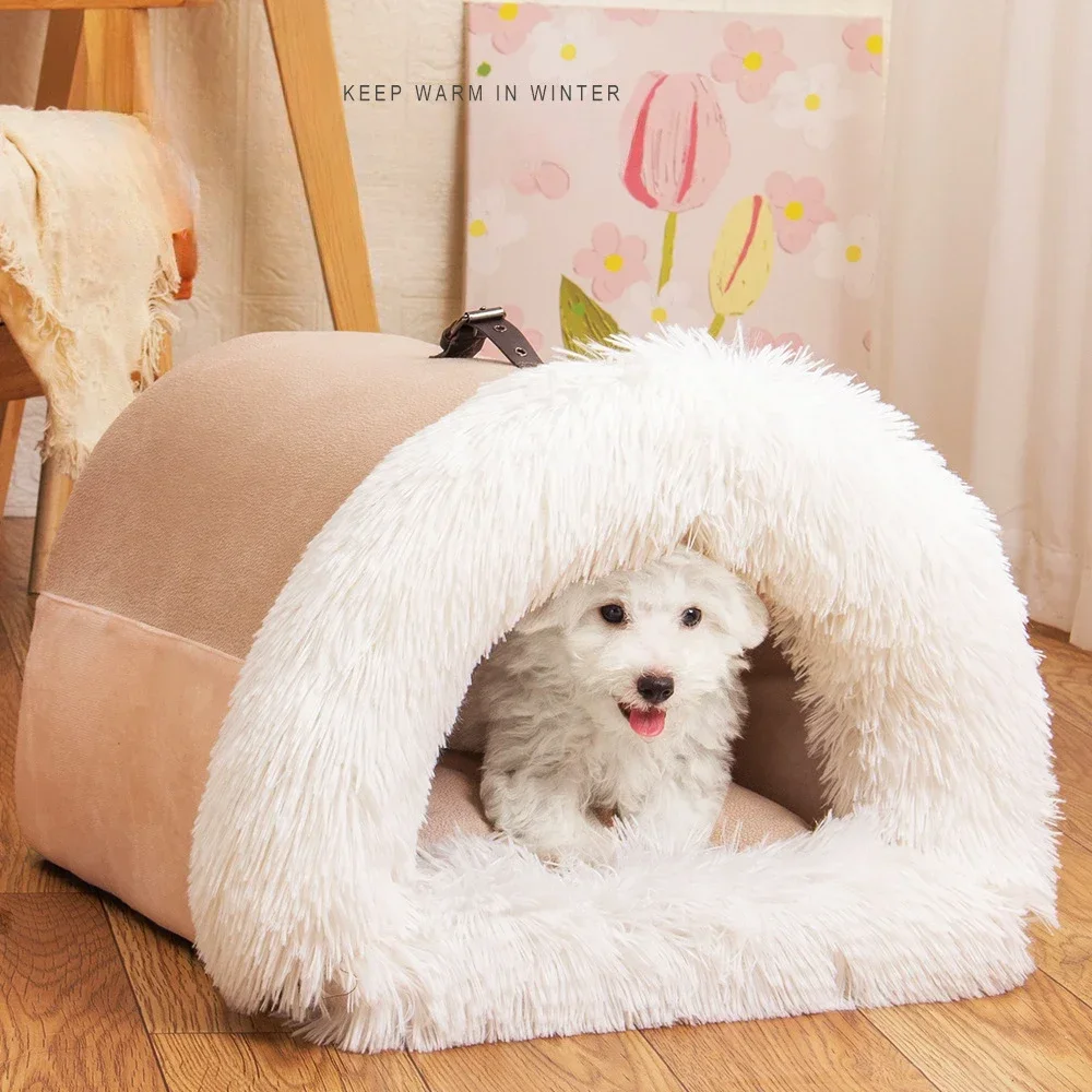 

Portable Dog Beds Long Plush Cat Nest Winter House for Small Dogs Kitten Bed Antiskid Sleep Dog Nest Cat Bed Accessories