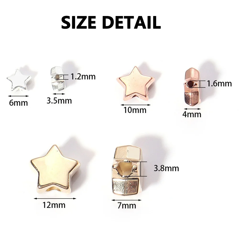 100pcs 10mm Star Shape Bead Charm Gold Silver CCB Beadwork Pendant for DIY Jewelry Making Bracelet Earring Pendant Accessories