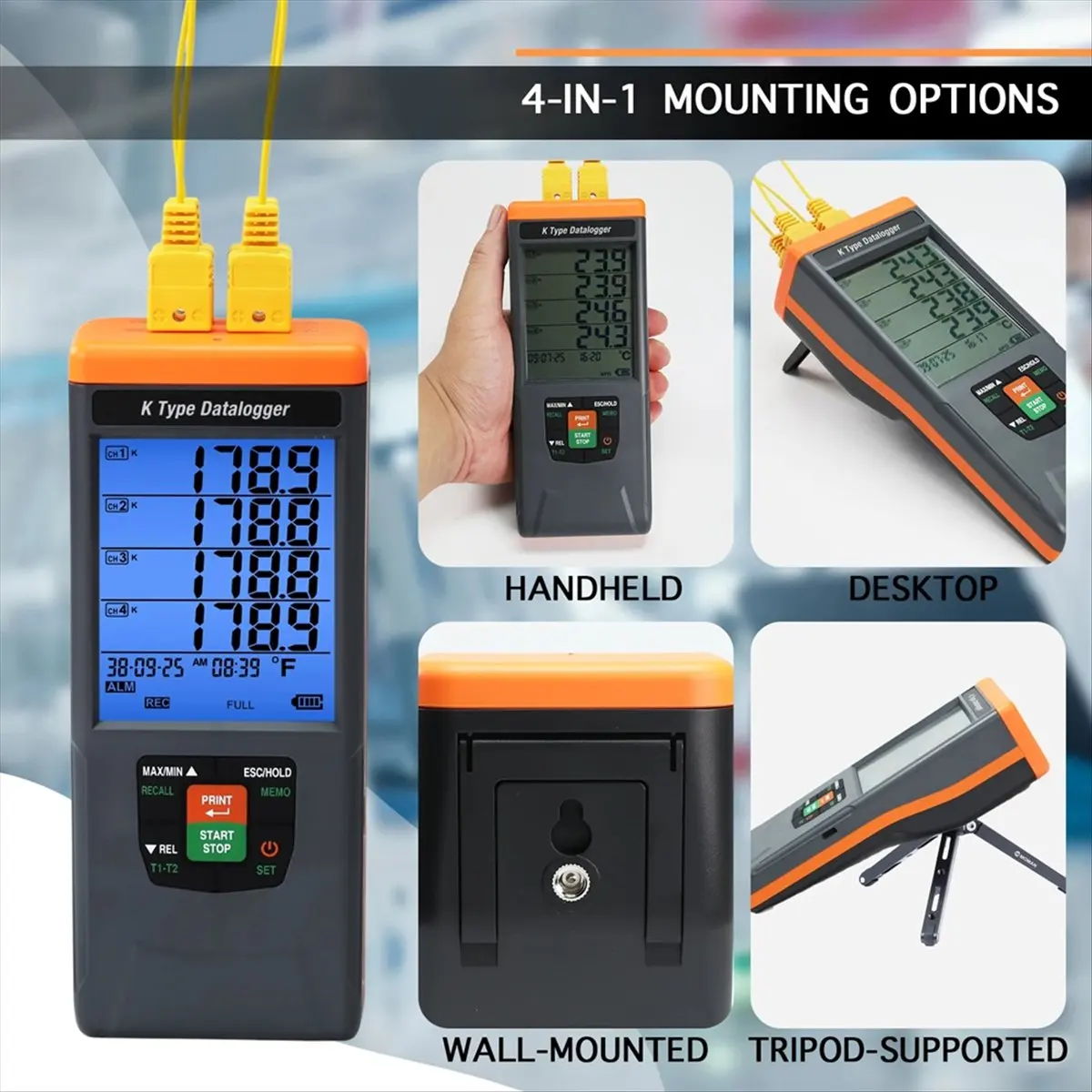 uyuy Digital K-Type Thermocouple Meter with 4 Channel Temperature Instrument GLP Secured 48K Records CSV Format