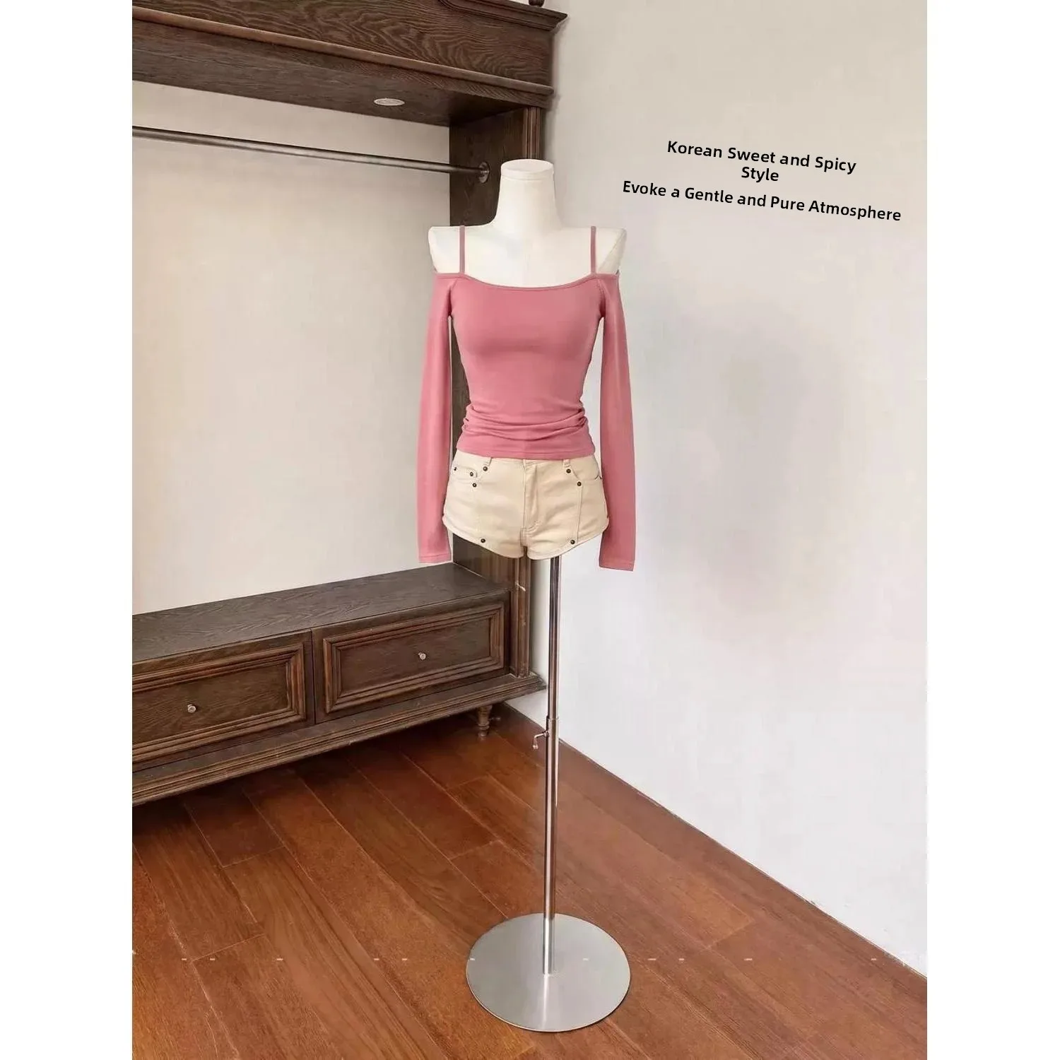 Sexy Vibe Spicy Girl Attracting One Shoulder Long Sleeve T-Shirt Tight Slimming Base Layer Top Korean Style Commute Fashion