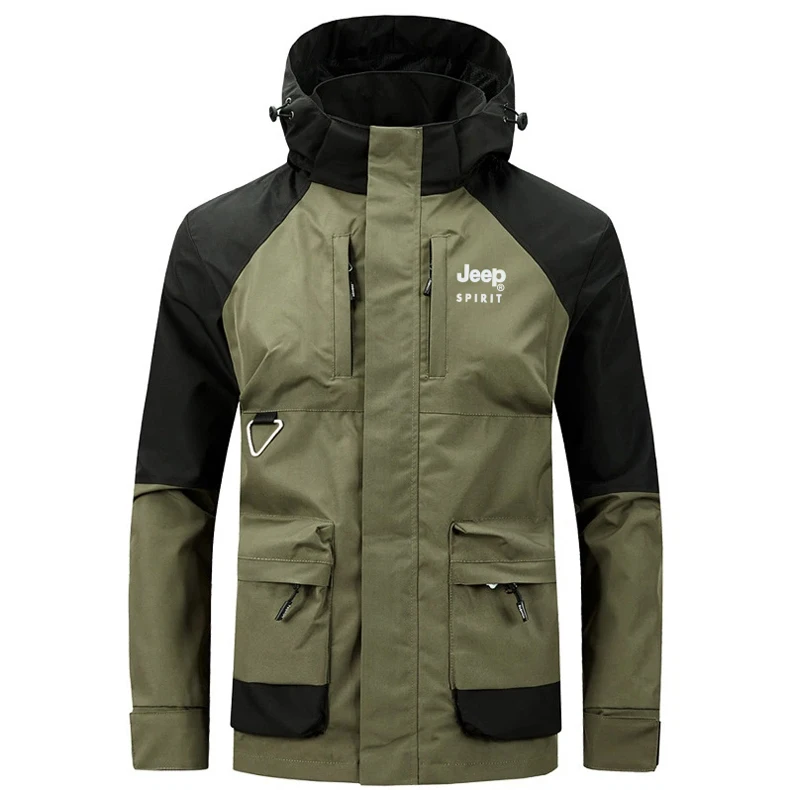Jeep Spirit – veste coupe-vent à capuche avec fermeture éclair pour homme, coupe-vent avec plusieurs poches, casquette imperméable détachable, printemps-automne