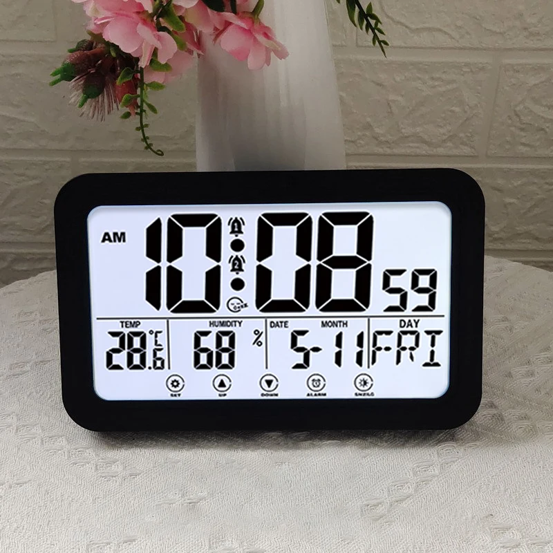 

Digital Alarm Clock LCD Indoor Temperature Sensor Humidity Meter Thermometer Hygrometer Gauge Table Wall Clock Home Decoration