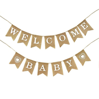 2 PCS/Set Welcome Baby Burlap Banner Vintage Baby Shower Banner Bunting For Baby Shower Party Decorations Banners and Signs