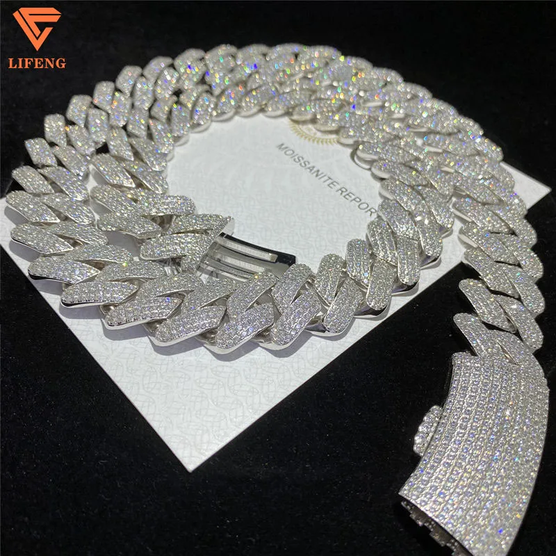 Full Iced Out D Color VVS Moissanite Cuban Necklace Bling Round Diamond Hip Hop Necklace 925 Silver Cuban Link Chain