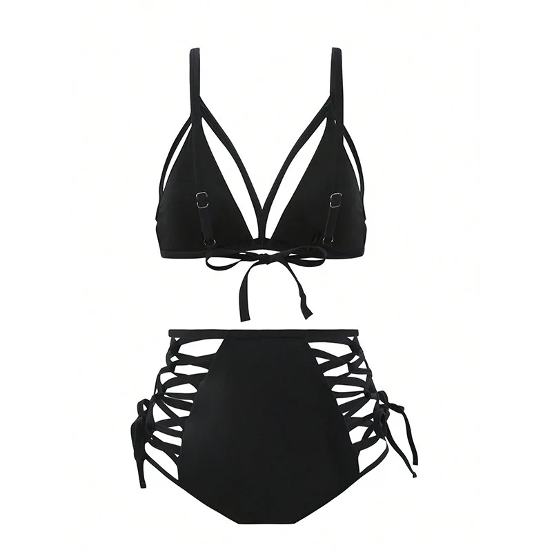 

2024 New Women Black Swimming Suit Summer Ladies Sexy Suspender Bra & Fashion Hollow Shorts