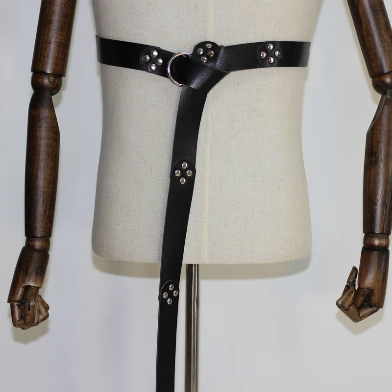 Medieval Men Larp Knight Costume Cosplay Accessory Viking Pirate Leather Ring Belt Steampunk Long Loop Knot Waistband