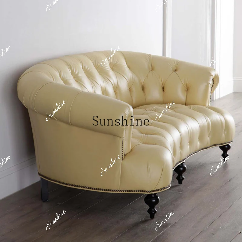 Modern simple curved double leather/fabric rivet sofa size apartment high-end  FT