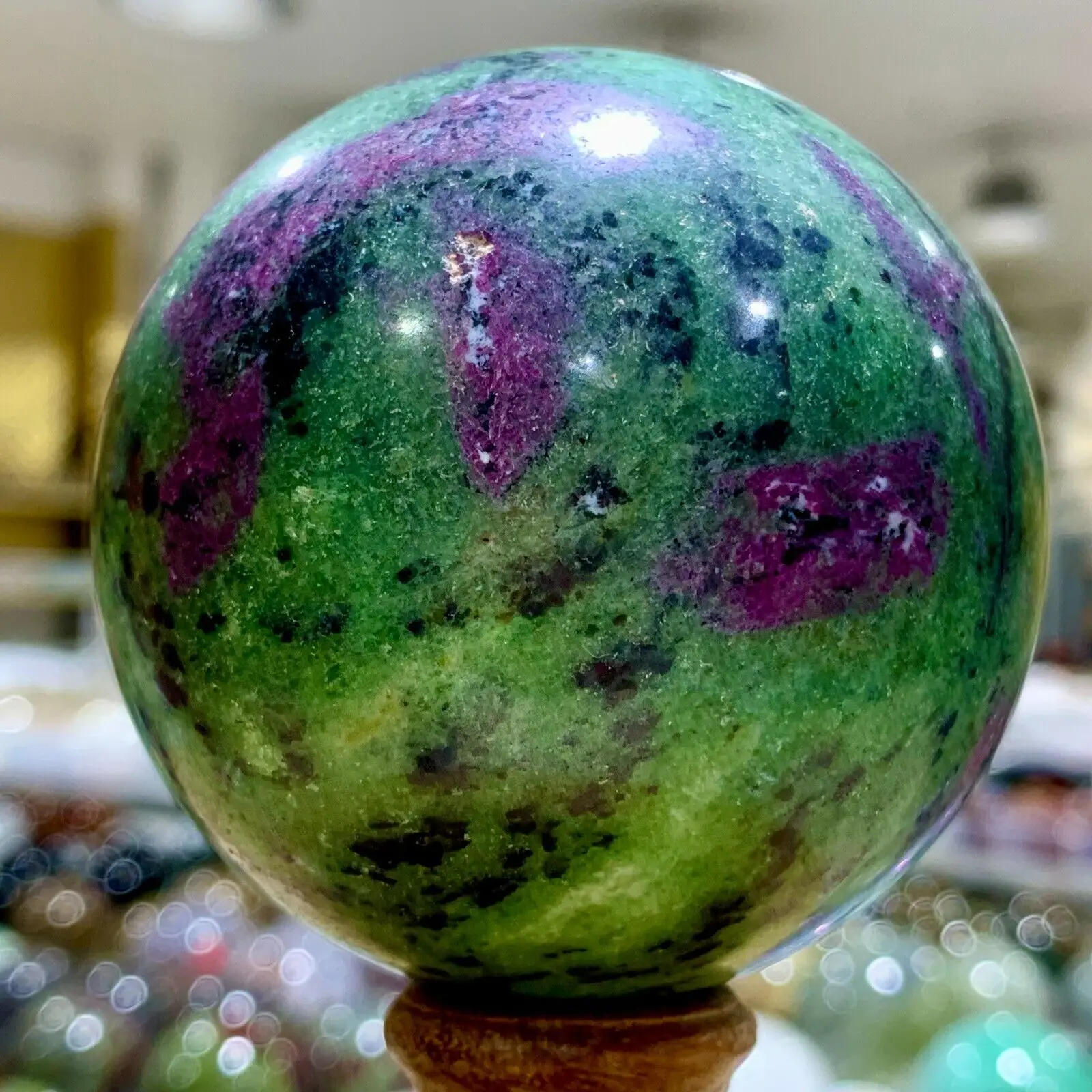 Natural Ruby In Zoisite Gemstone Crystal Sphere Ball Healing