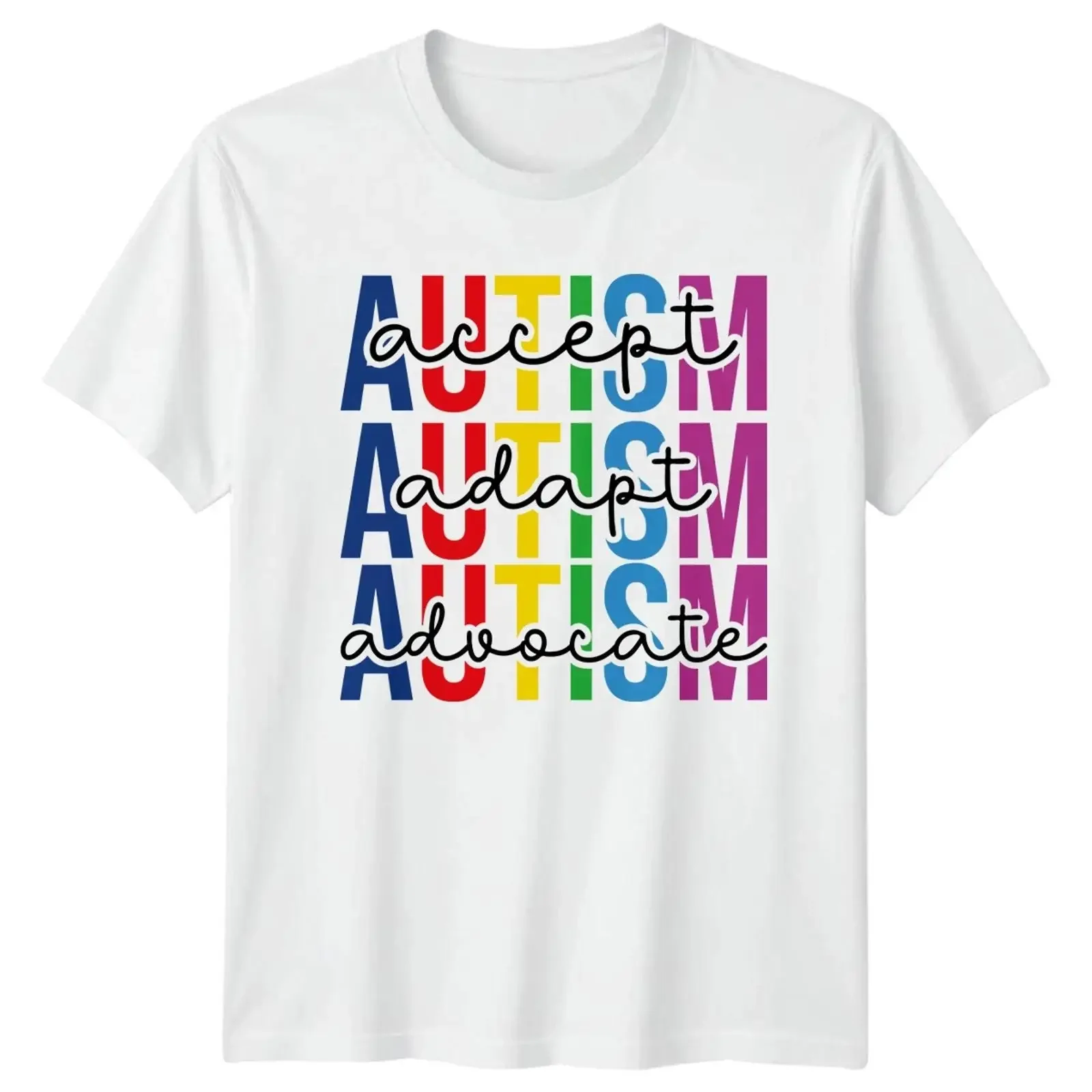 Accept Adapt Advocate Autism T Shirt Neurodiversity Advocacy Image 1 of 4 vintage Washed Versatile fashion Breathable Casual